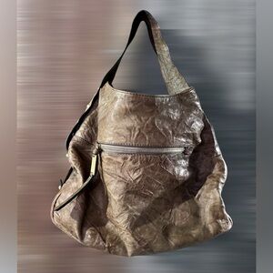 Stuart Weitzman Leather Tote Bag Vintage Hobo Satchel Green Gold Stud Detail EUC